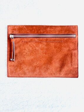 GAP Genuine Suede Leather Zipper Clutch Pouch, Cognac Brown, NWOT